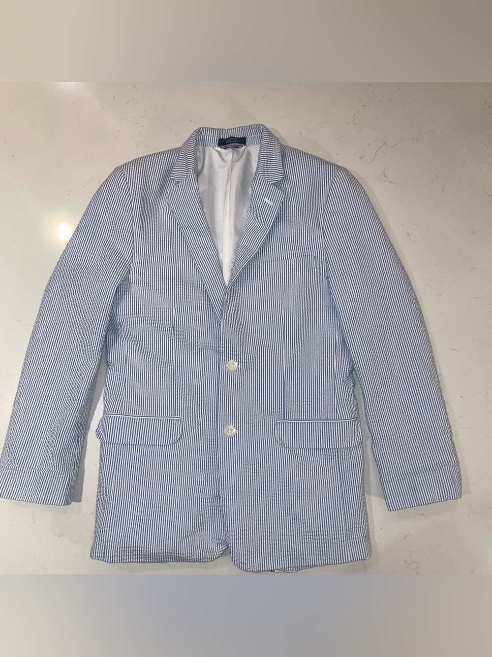 Youth Boys Blue and White Seersucker Blazer - Classic Summer Sportcoat